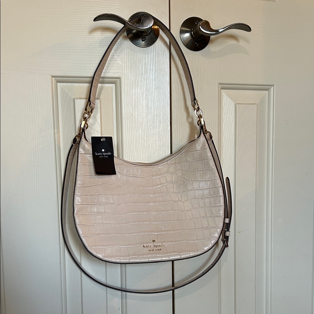 Kate Spade Beige Croc-Embossed Shoulder Bag